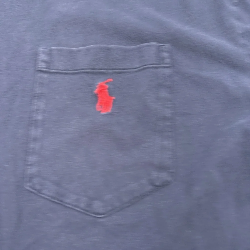 Polo Ralph Lauren Men's Large Navy Blue Crewneck Pocket T-Shirt Red Pony Flawed